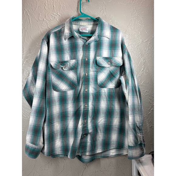 Vintage Private Property Flannel Shirt Mens Green Gray Plaid USA Made 3XL READ* - Picture 1 of 8